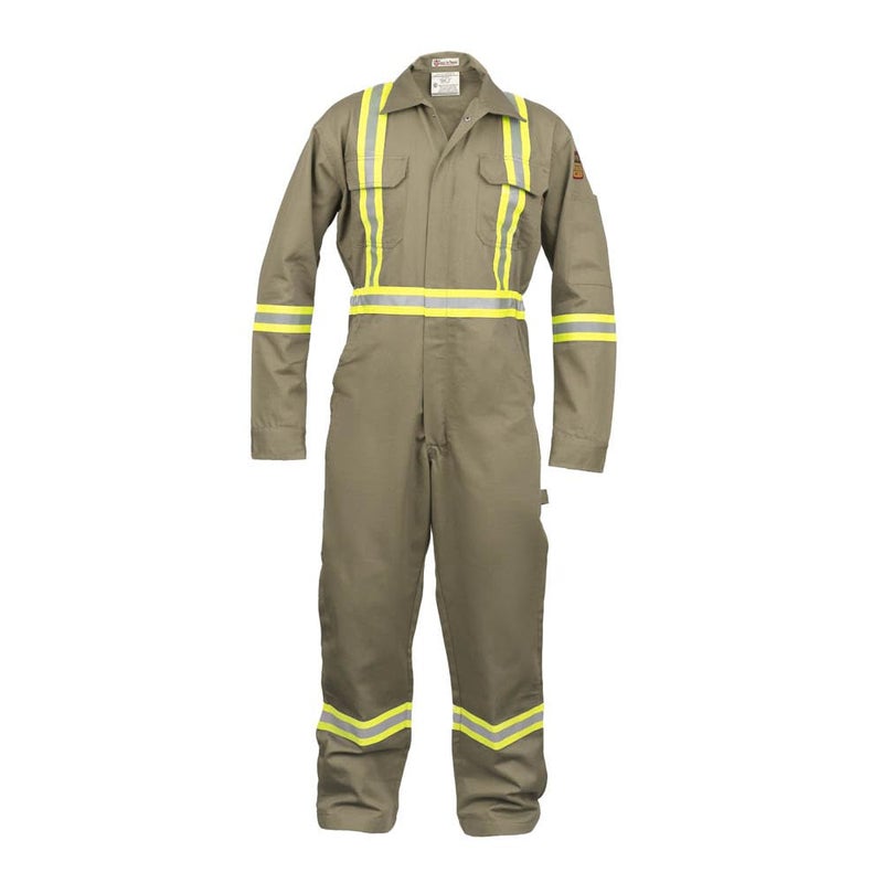 Just In Trend Flame Resistant FR High Visibility Hi Vis Coverall - 88% C/12% N (X-Large, Khaki) - Image 1